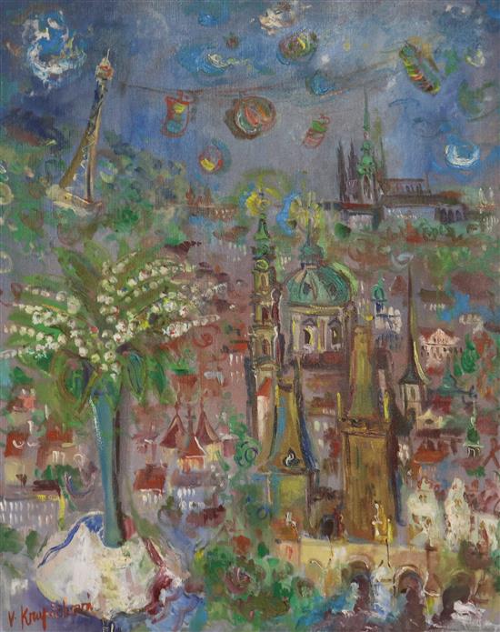 Vera Krupuickova View of Prague 74 x 59cm